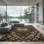 Elegant Bronze Ornate Heart Damask Rug