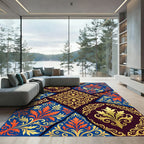 Ornate Gold Blue Orange Floral Patchwork Rug
