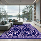 Deep Blue Floral Medallion Scrollwork Rug
