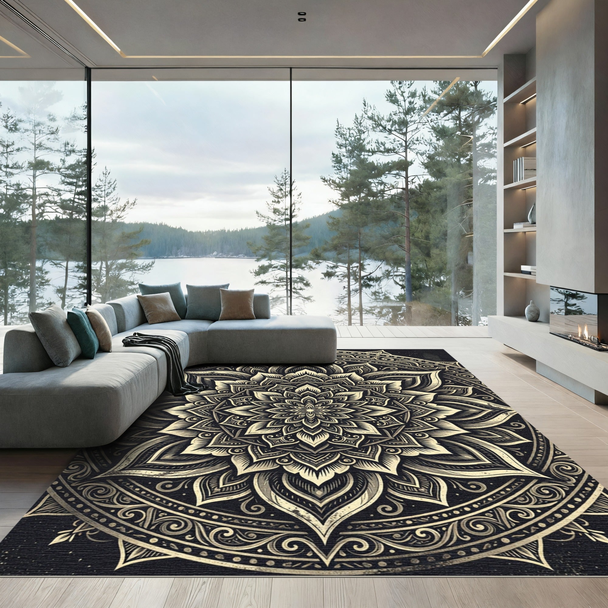 Monochrome Intricate Mandala Flourish Rug