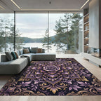 Floral Purple Rose Ornate Gold Mandala Rug