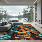Isometric Terracotta and Teal Aztec Ziggurat Rug