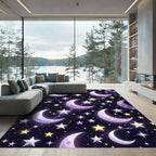 Celestial Crescent Moon and Starry Sky Rug