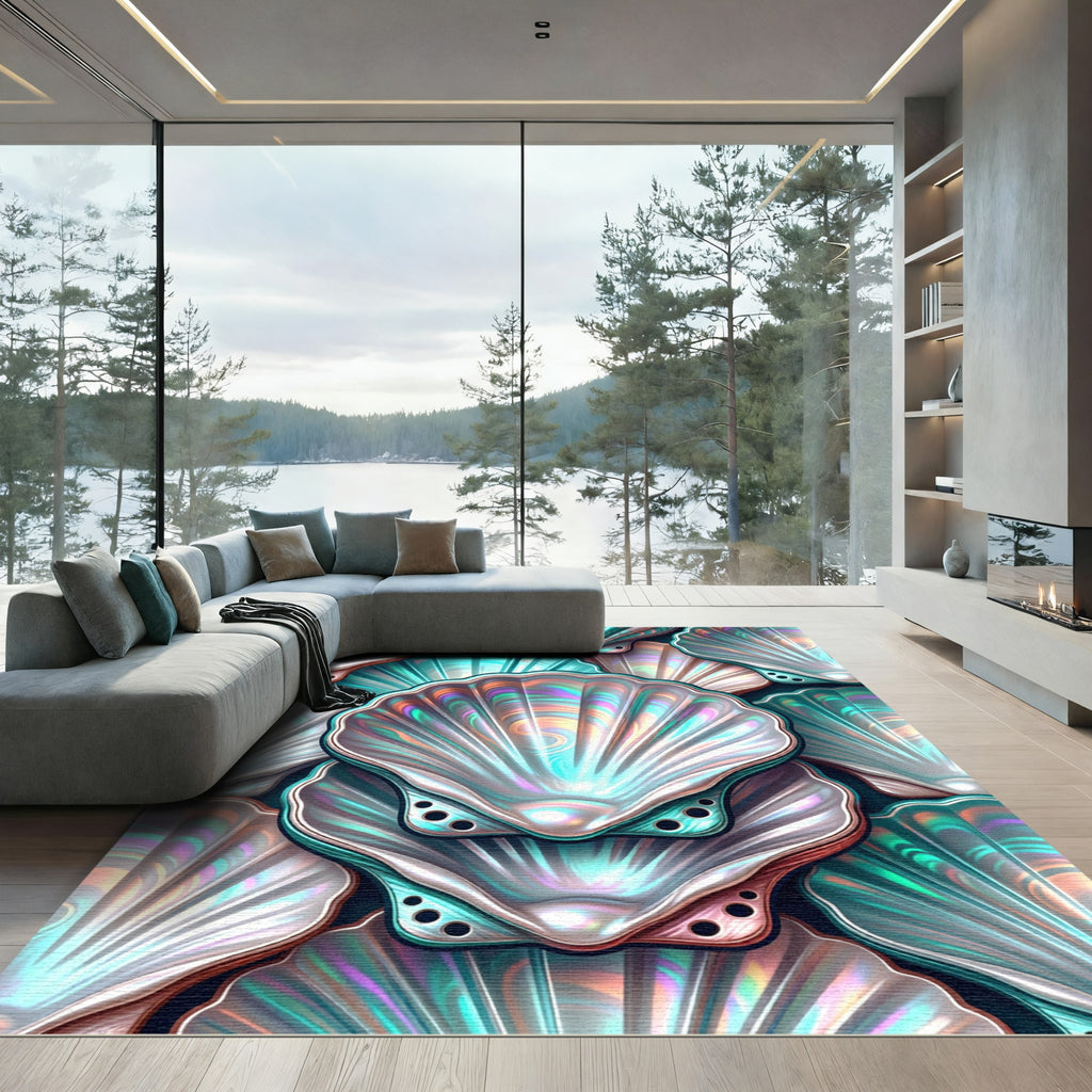 Iridescent Pearlescent Shell Ocean Art Rug