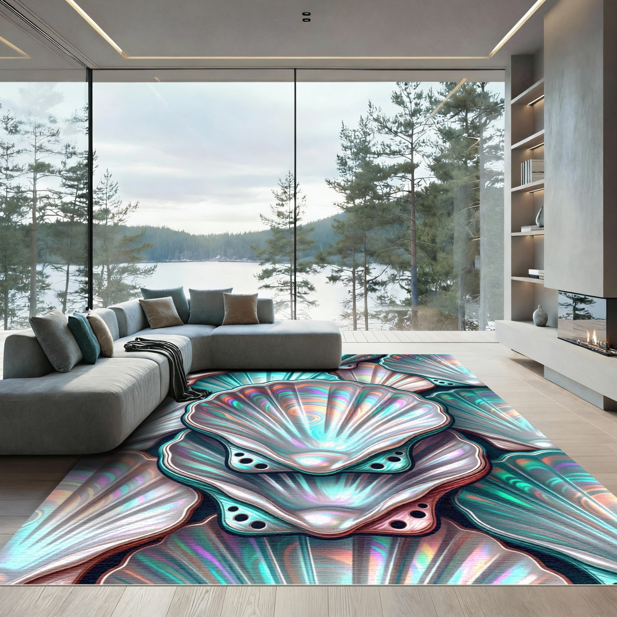 Iridescent Pearlescent Shell Ocean Art Rug