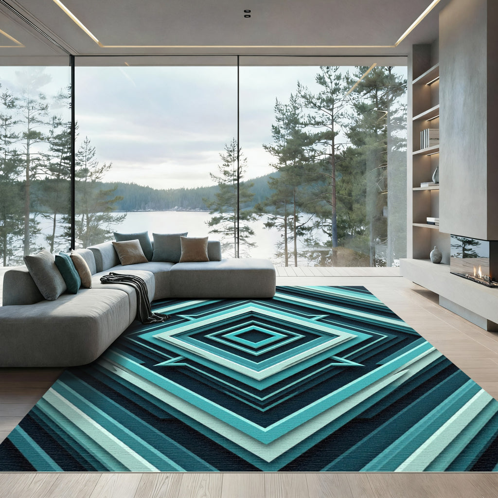 Deep Teal Layered Diamond Accordion Rug