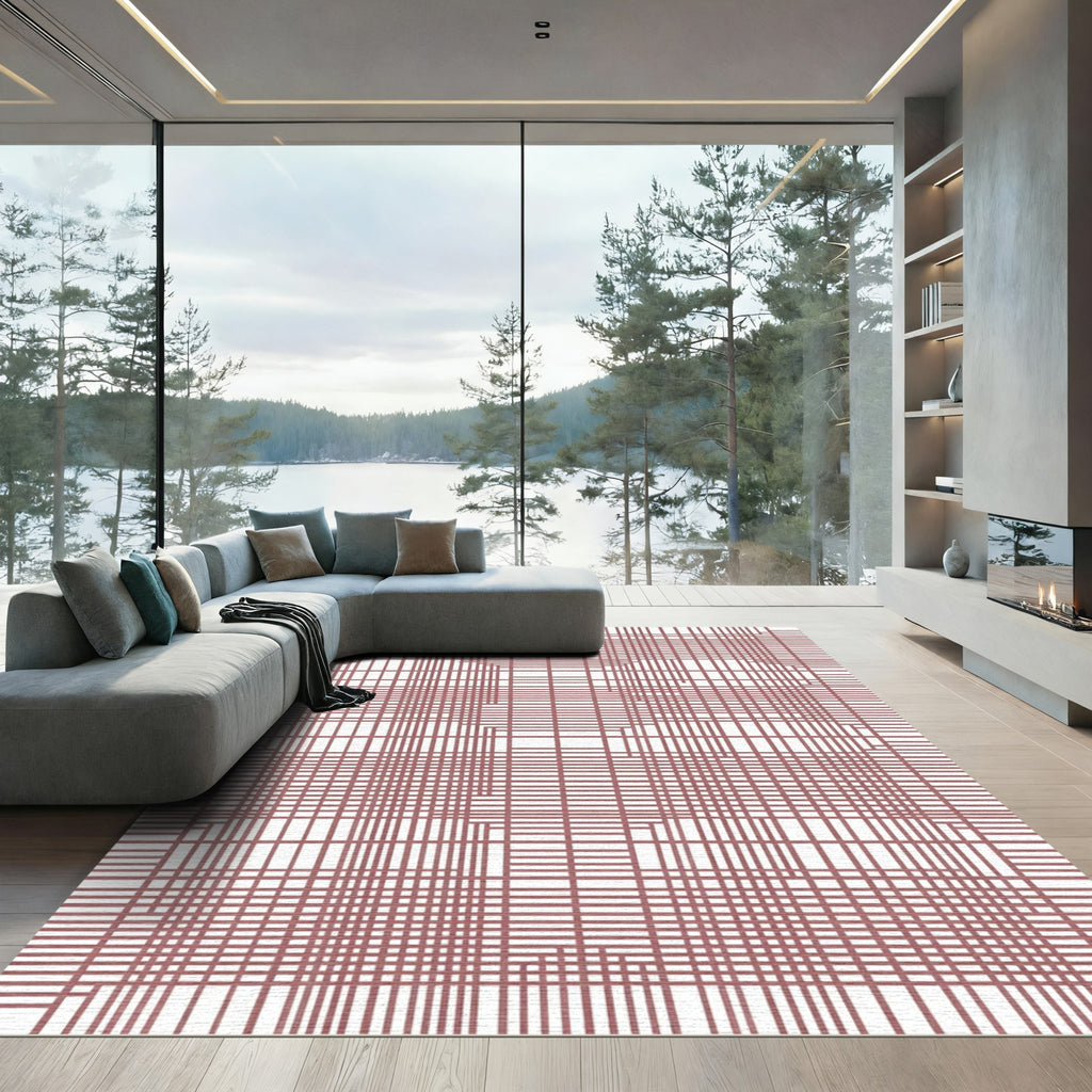 Rose Red Grid Illusion Rug