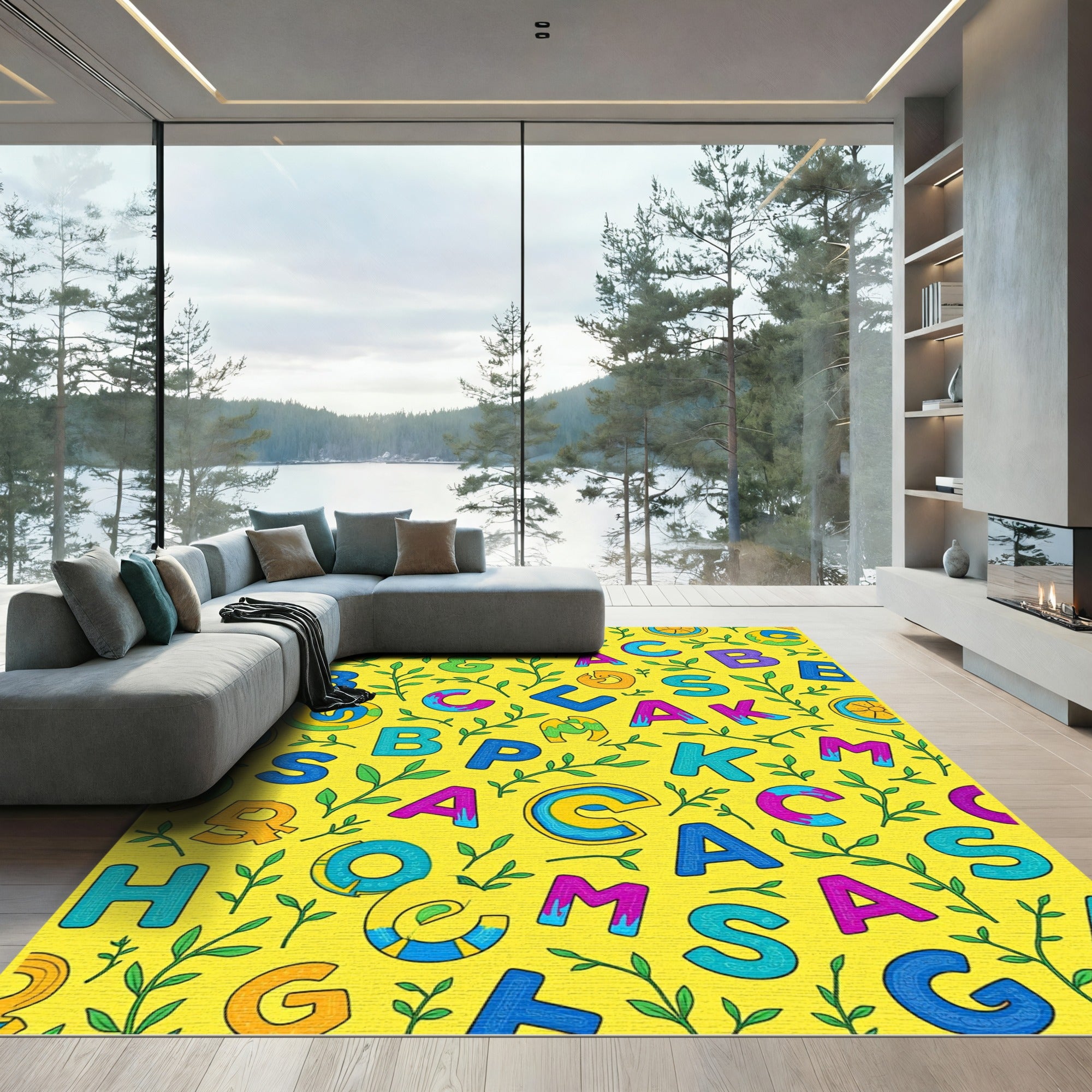 Vibrant Alphabet Garden Pattern Rug