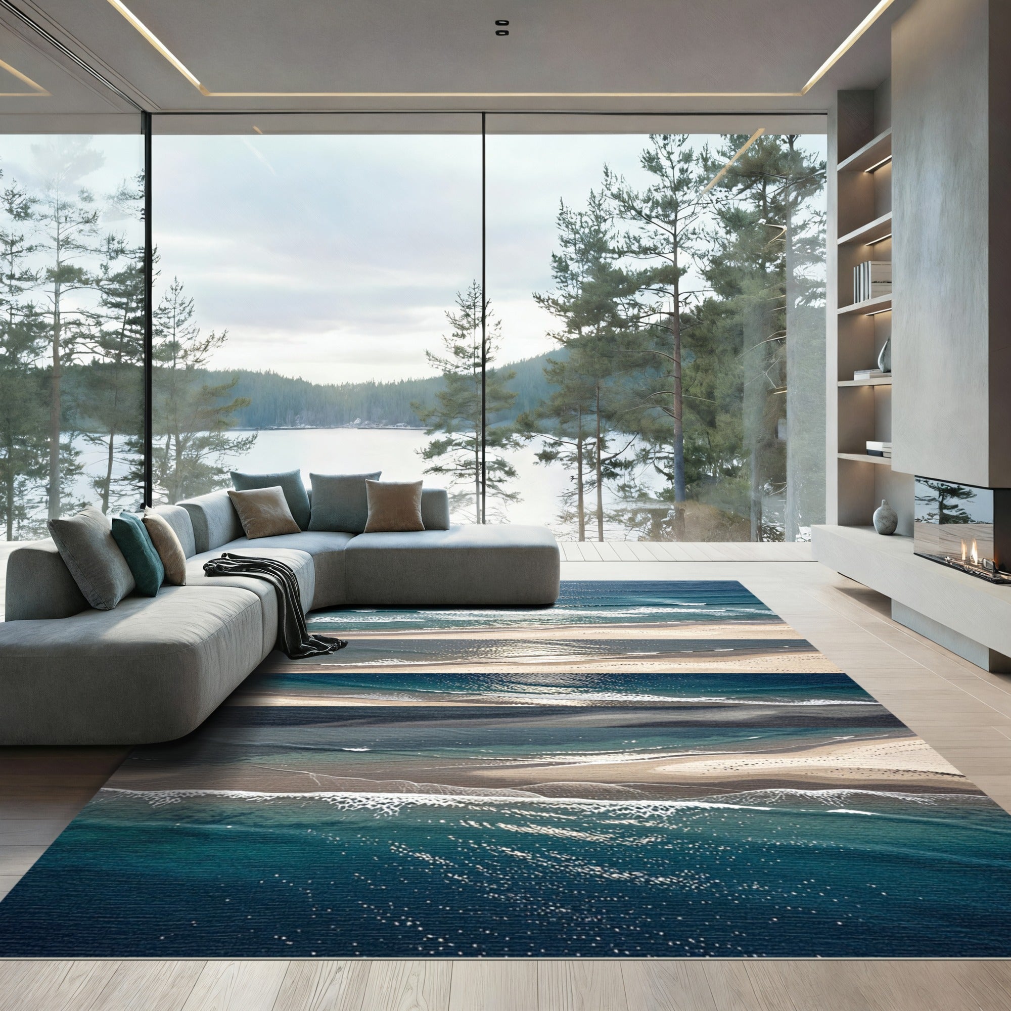 Aerial Blue Ocean Tides Coastal Art Rug