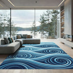 Oceanic Blue Abstract Swirling Waves Rug