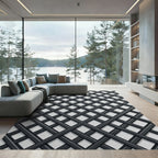 Modern Charcoal Black Geometric Lattice Rug