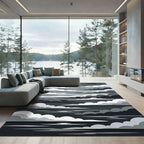 Monochrome Layered Cloudscape Abstract Art Rug