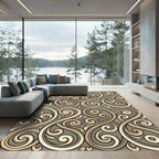 Elegant Beige and Olive Swirl Scroll Rug