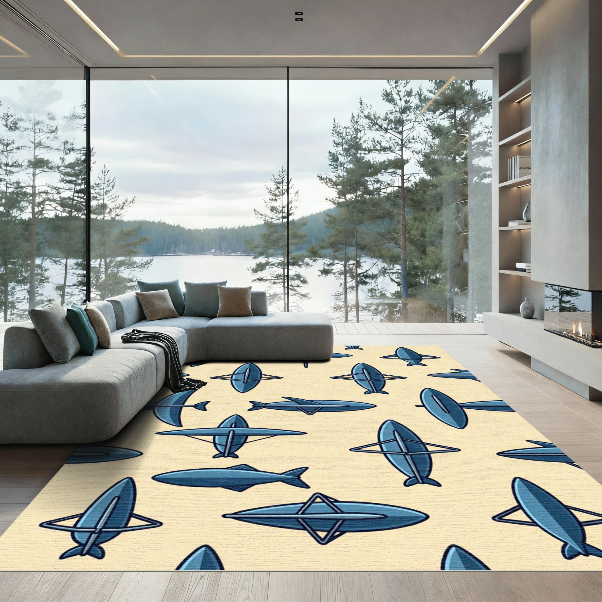 Modern Geometric Navy Aerospace Abstract Rug