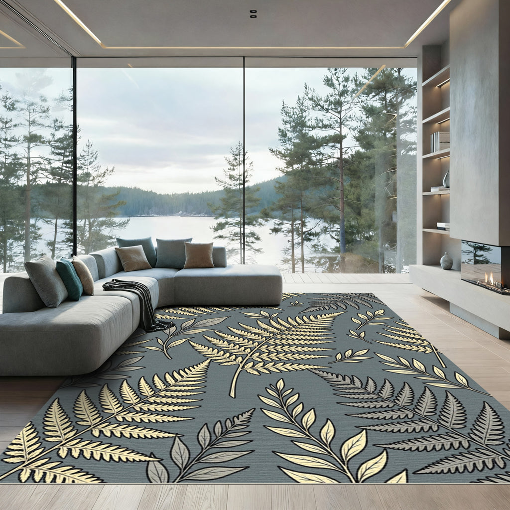 Golden Fern Botanical Leaf Slate Rug
