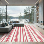 Classic Crimson and Cream Vertical Stripe Rug