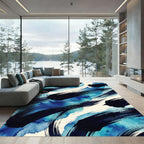 Abstract Navy Blue Watercolor Brushstroke Sweep Rug