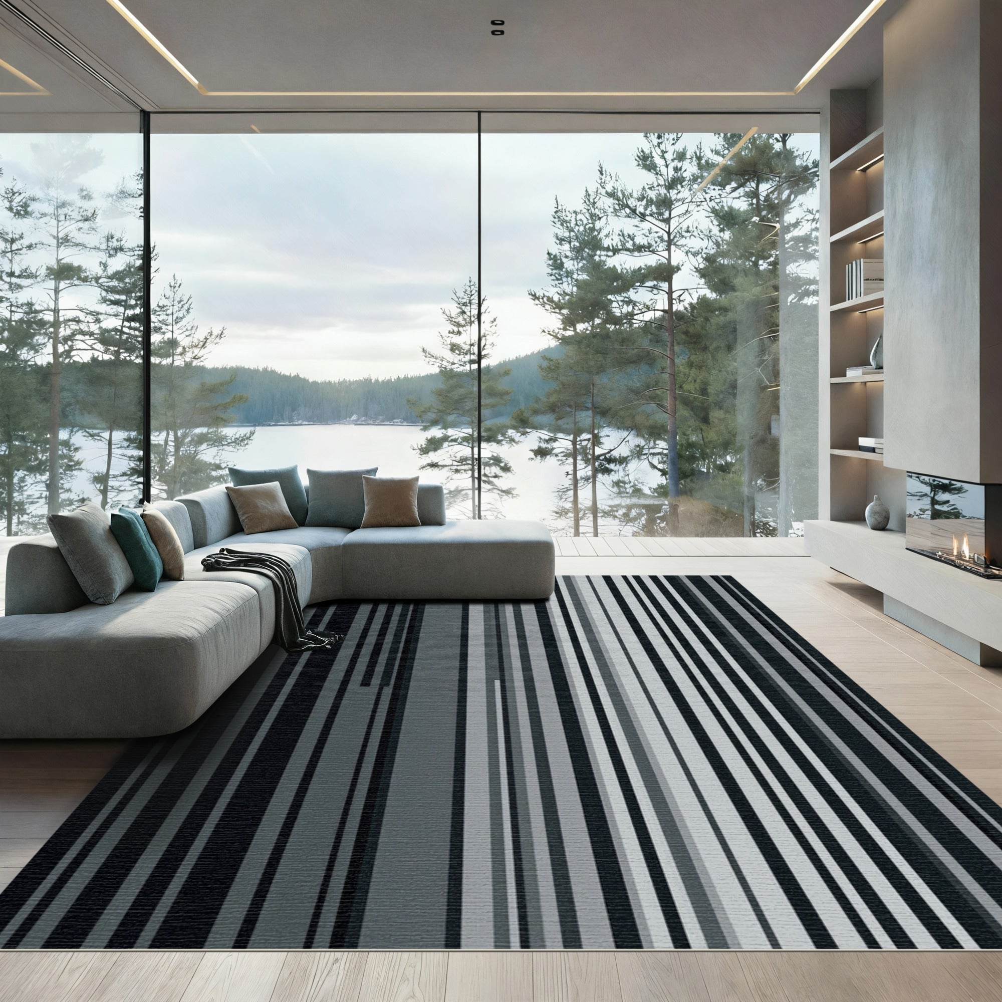 Modern Monochrome Vertical Linear Stripe Rug