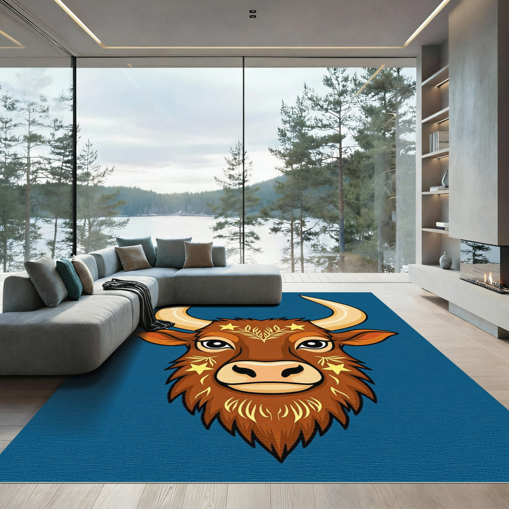 Majestic Brown Bull Stars Foliage Rug