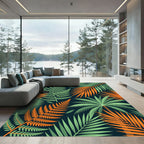 Lush Tropical Foliage with Orange Accents Rug