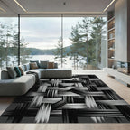 Monochrome Abstract Woven Interlocking Lines Rug