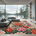 Vibrant Coral Pink Peony Garden Rug