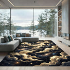 Celestial Golden Nebula Swirl Galaxy Rug