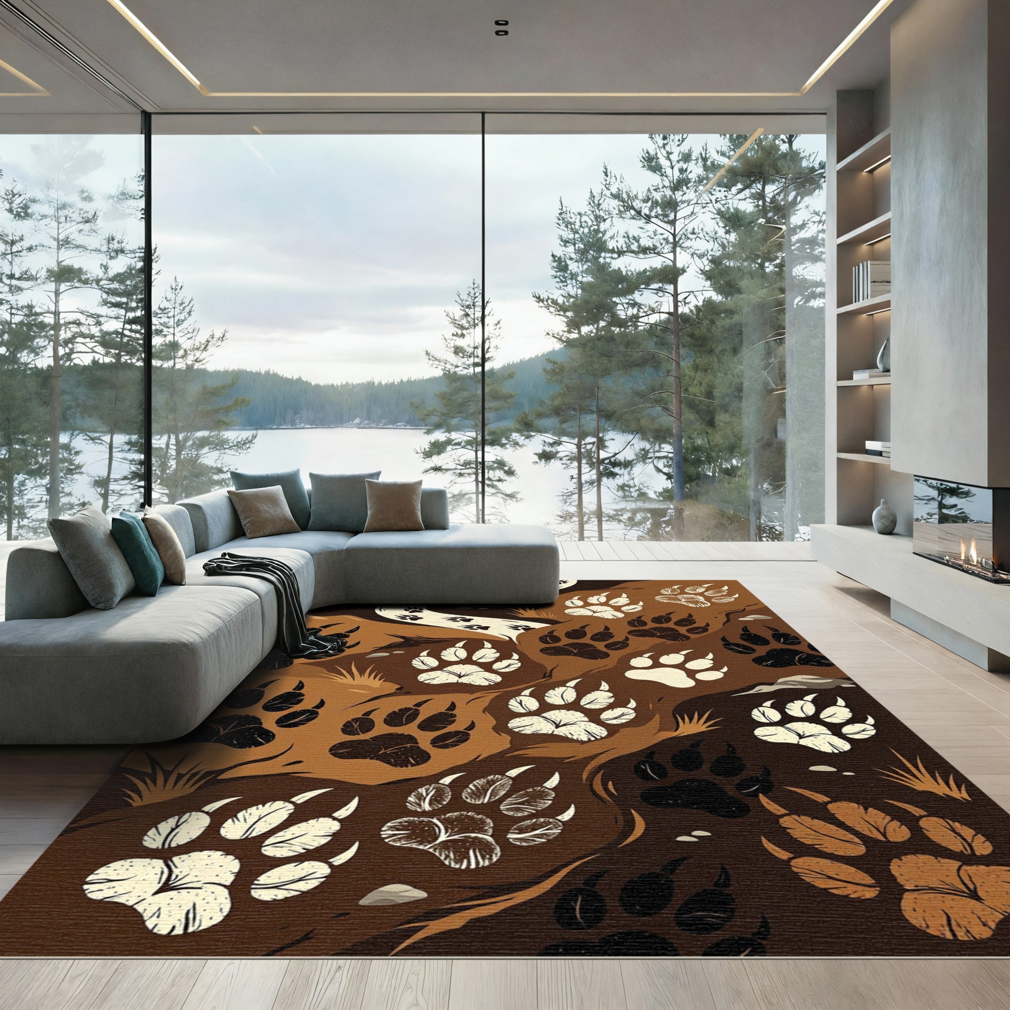 Earthy Tonal Bear Paw Tracks Rug