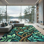 Verdant Twisting Branches Leafy Garland Rug