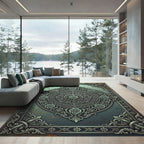 Ornate Sage Teal Floral Medallion Rug