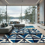 Geometric Navy Blue Striped Coastal Cabana Rug