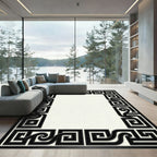 Black Greek Key Scroll Border Rug