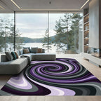 Modern Swirling Purple and Gray Vortex Rug