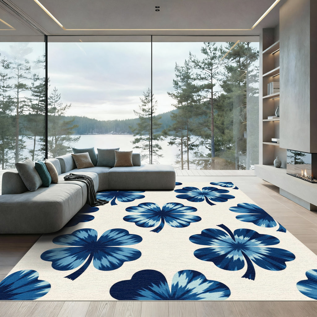 Deep Blue Tie Dye Clover Rug