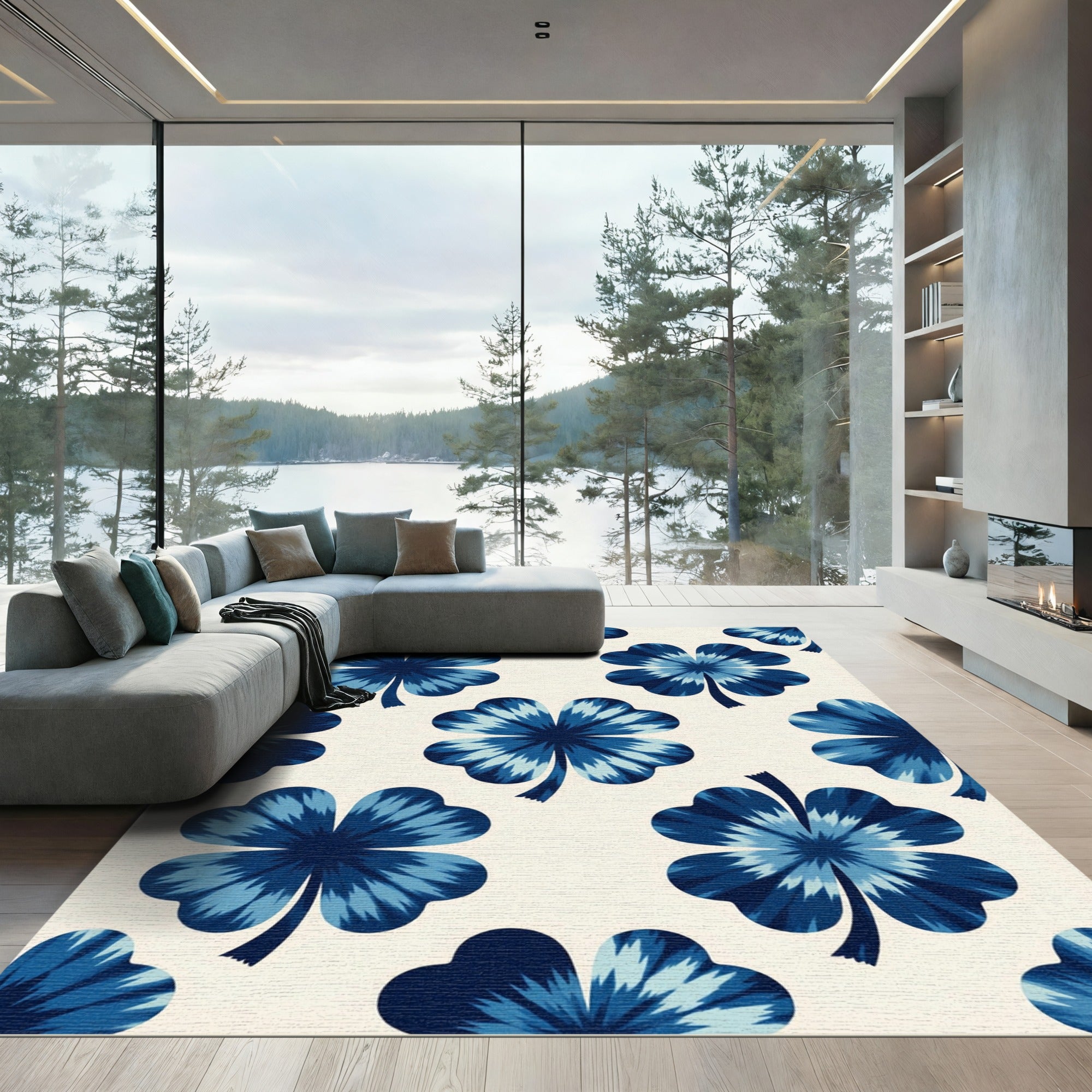 Deep Blue Tie Dye Clover Rug