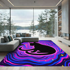 Cosmic Black Cat Swirl Stars Rug