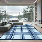 Light Blue Grid Plaid Check Rug