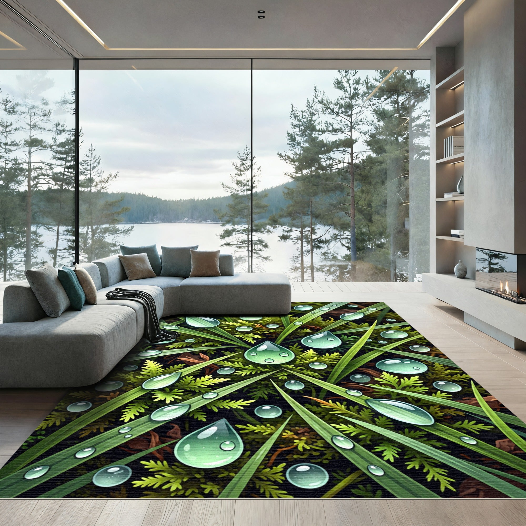 Lush Green Dewy Grass Forest Rug