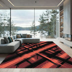 Bold Crimson Black Abstract Brush Strokes Rug