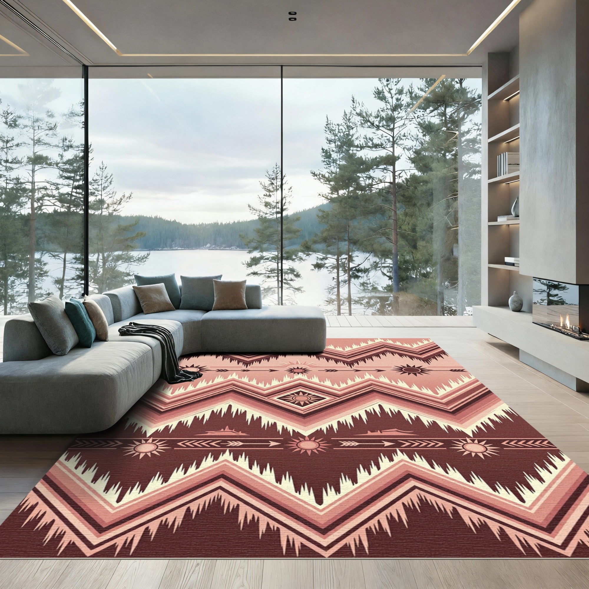 Terra Cotta Chevron Boho Sun Arrow Rug