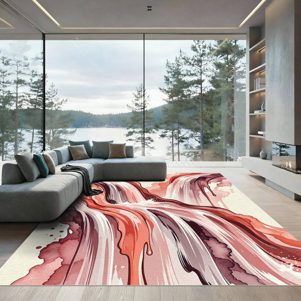 Red Watercolor Waterfall Fluid Art Rug