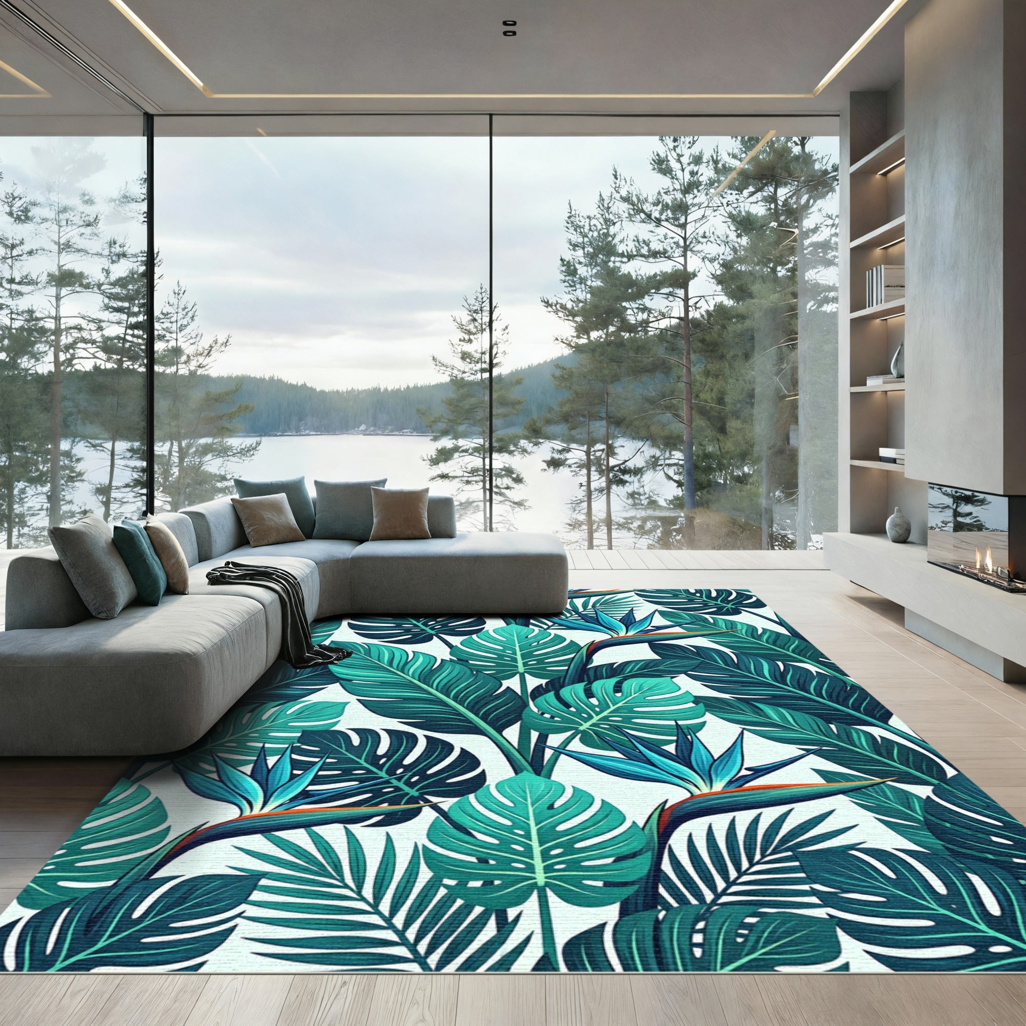 Vibrant Tropical Leaf Bird of Paradise Rug