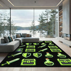 Neon Pixel Gamer Icon Grid Rug