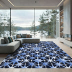 Celestial Blue Geometric Starry Grid Rug