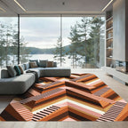 Geometric Staircase Terracotta Striped Rug