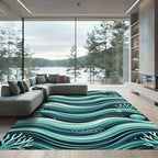 Oceanic Teal Swirl Coral Shell Waves Rug