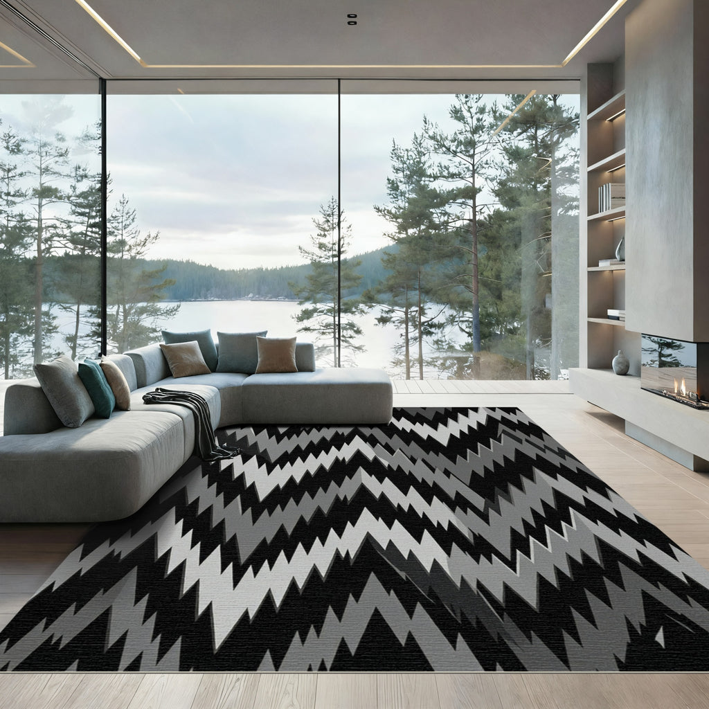 Monochrome Jagged Mountain Range Rug