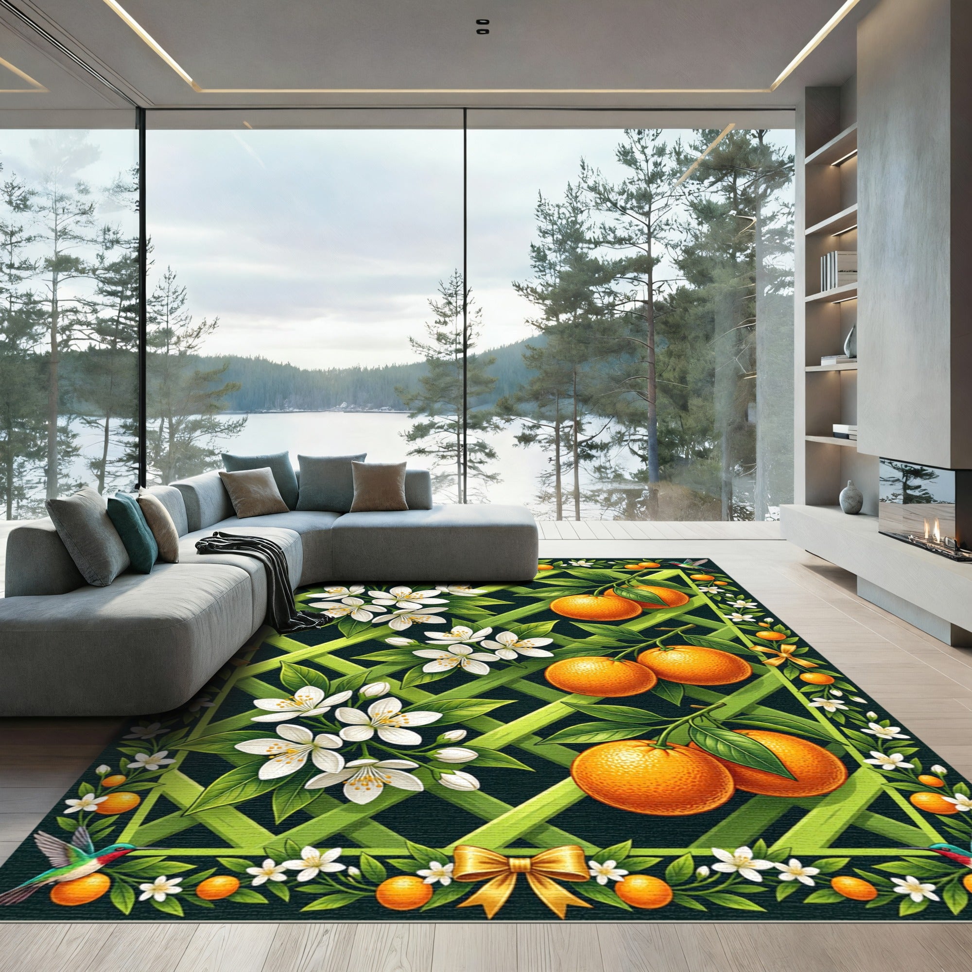 Orange Blossom Lattice Garden Accent Rug