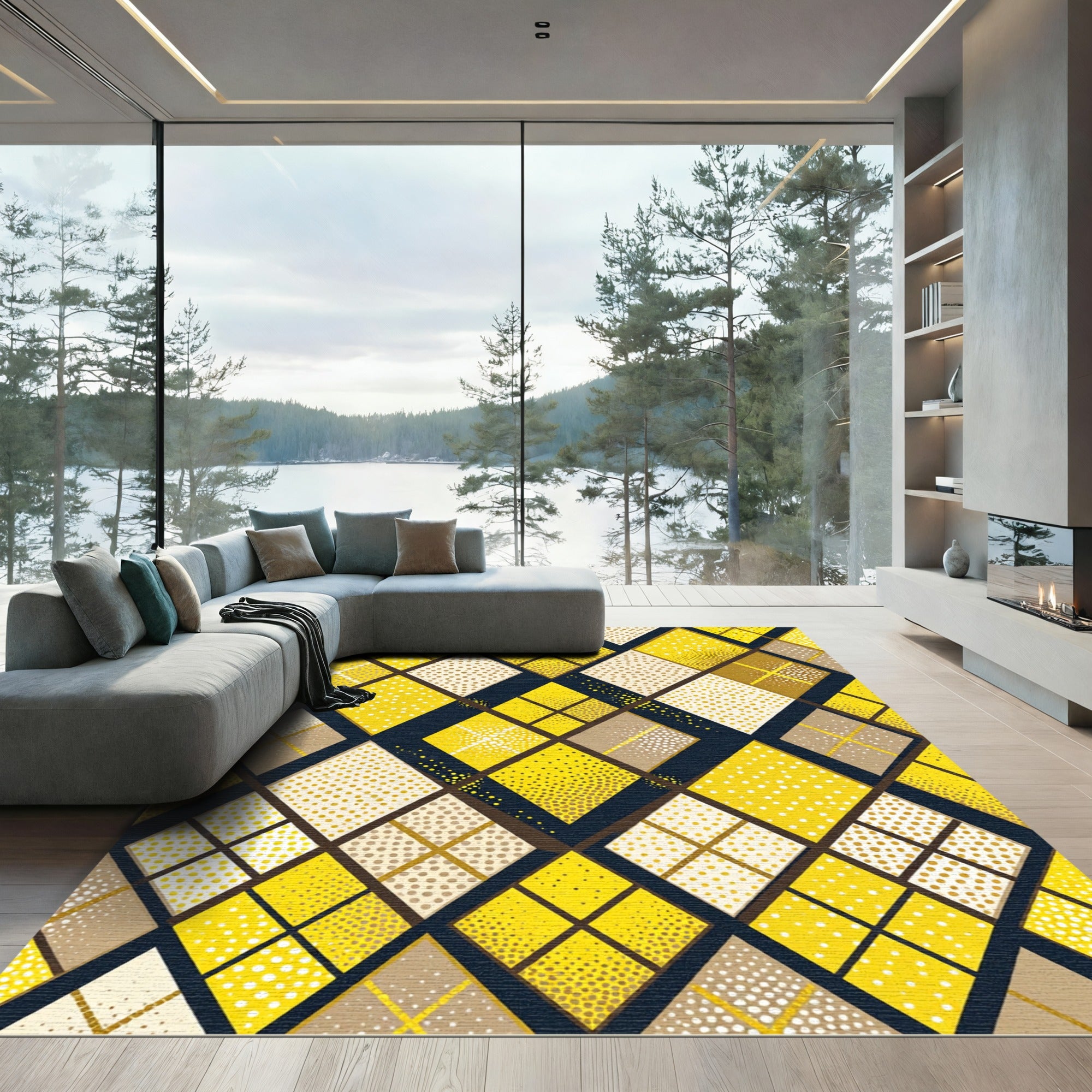 Yellow Diamond Polka Dot Foulard Rug