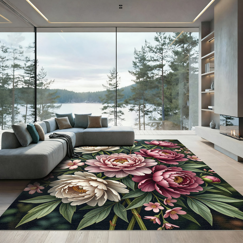 Pink White Peony Bouquet Garden Rug
